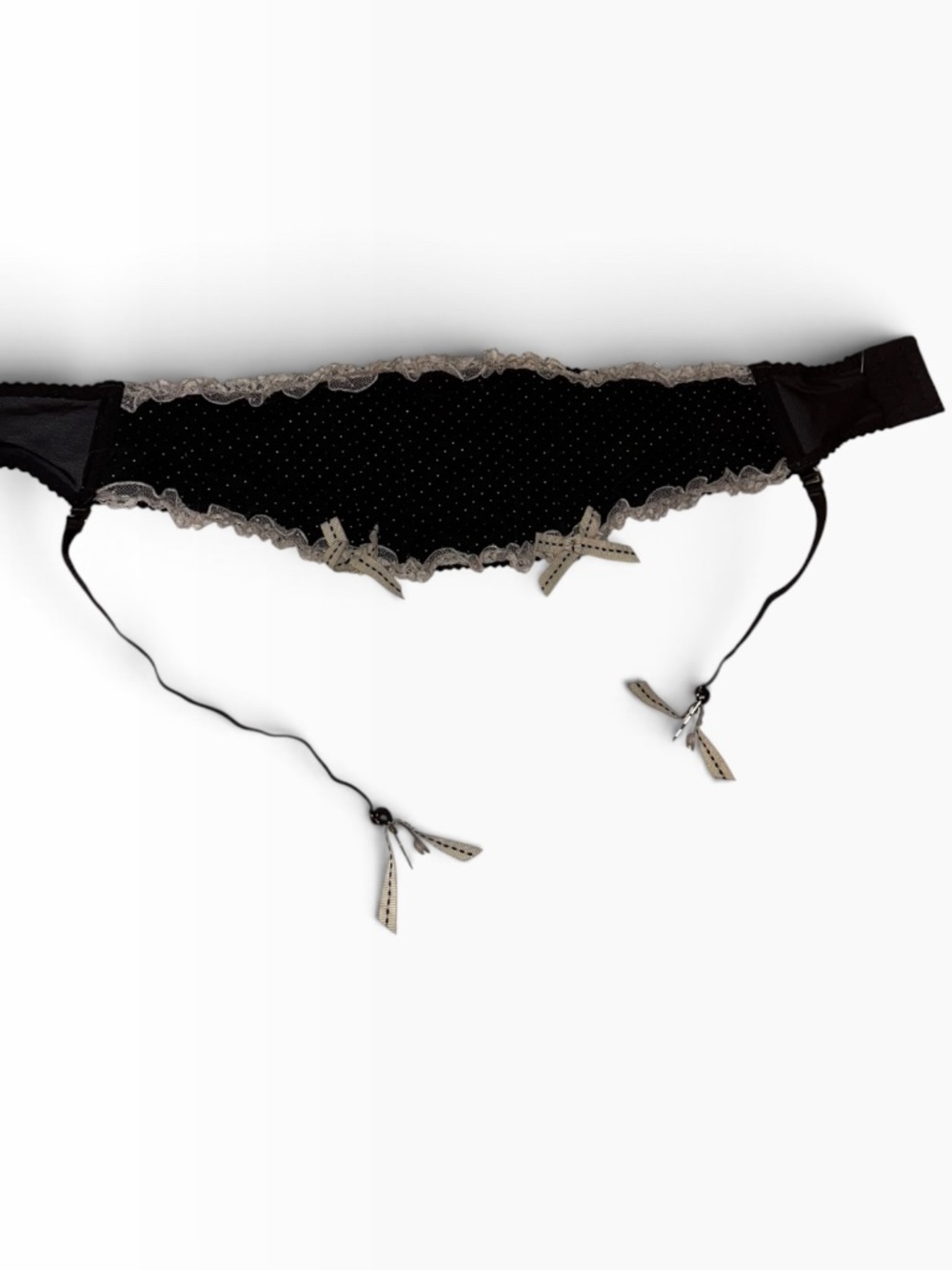 agent provocateur black cream polka dot lace trimmed tater belt S NEW